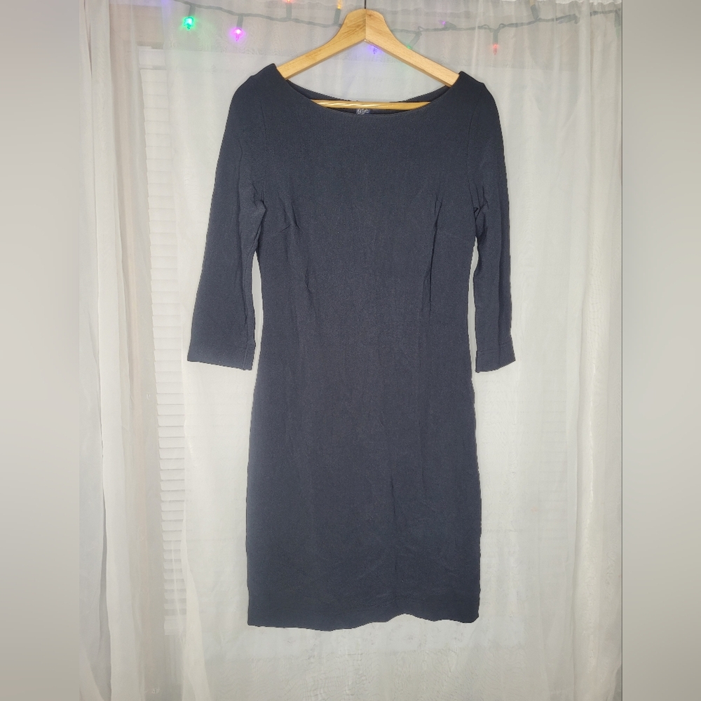 Boston Proper Mini Cocktail Dress Small Black Stretchy Nylon Spandex 3/4 Sleeve